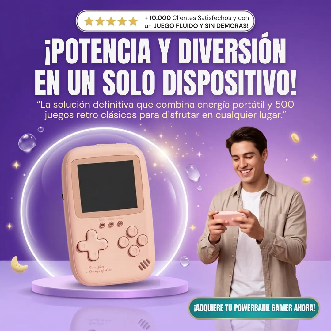 Powerbank Multifuncional con Consola de Juegos Portátil con 500 Juegos Retro Clásicos
