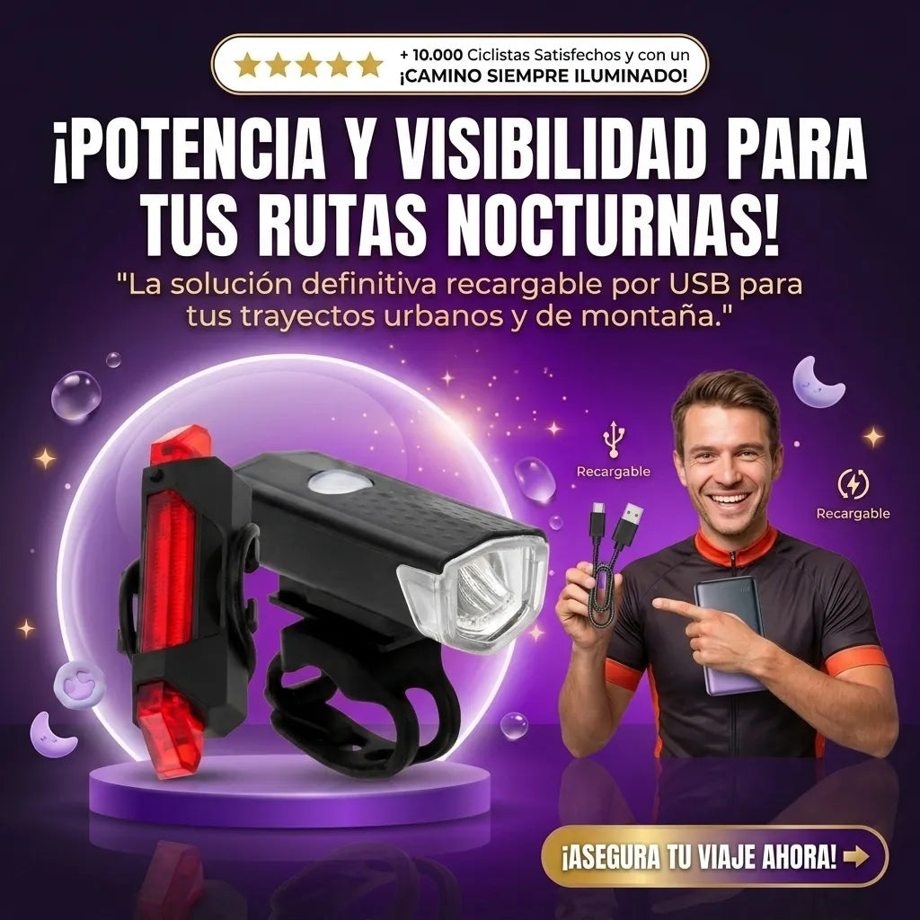 Luz LED Recargable por USB para Bicicleta