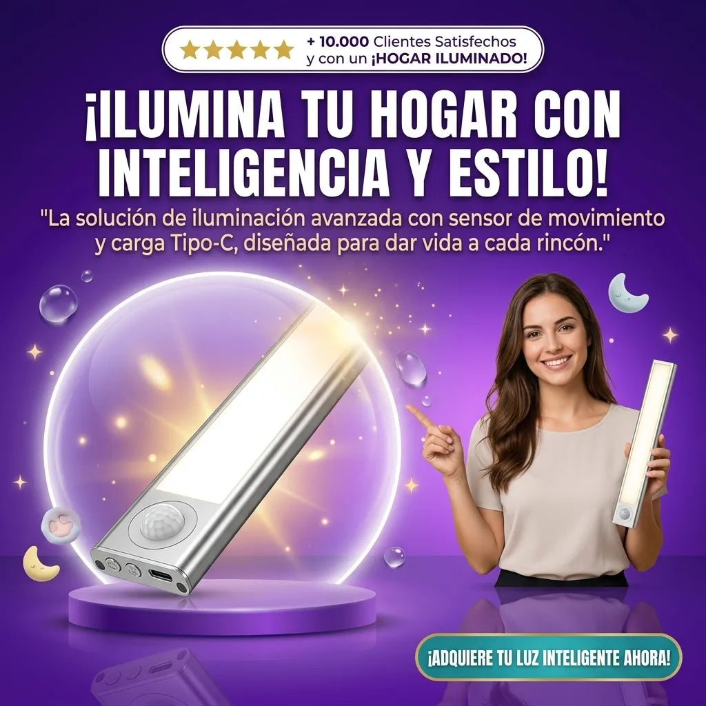 Luz LED de Barra Recargable tipo C con Sensor de Movimiento