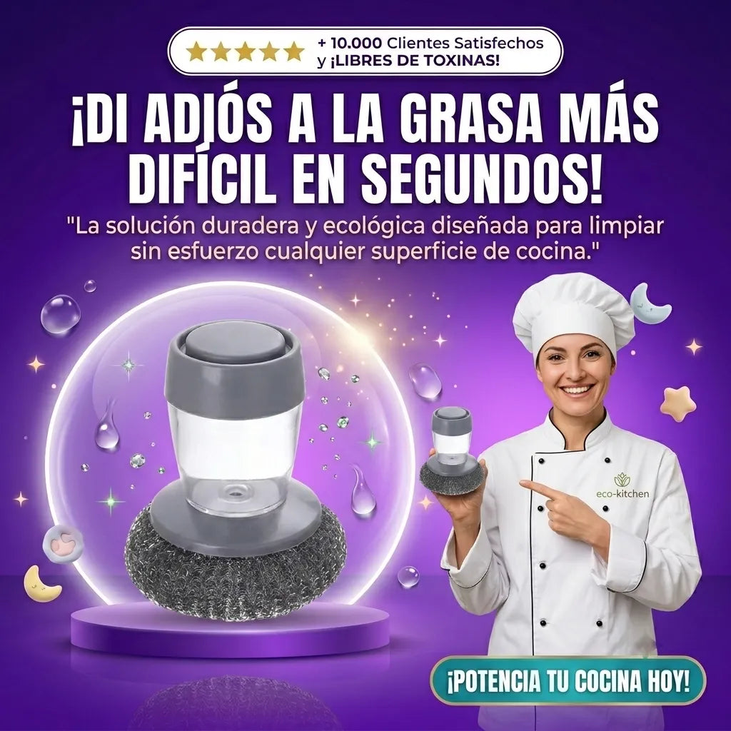Cepillo de Cocina Automática, Duradera y Ecológica con Dispensador de Líquido 2x1