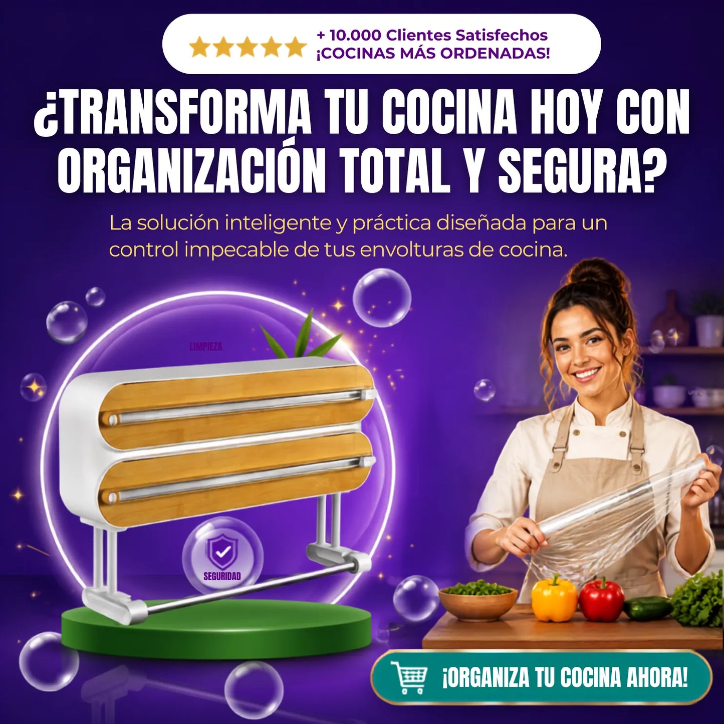 Dispensador Magnético 3 en 1 para Plástico, Papel de Aluminio y Organizador de Toallas de Papel