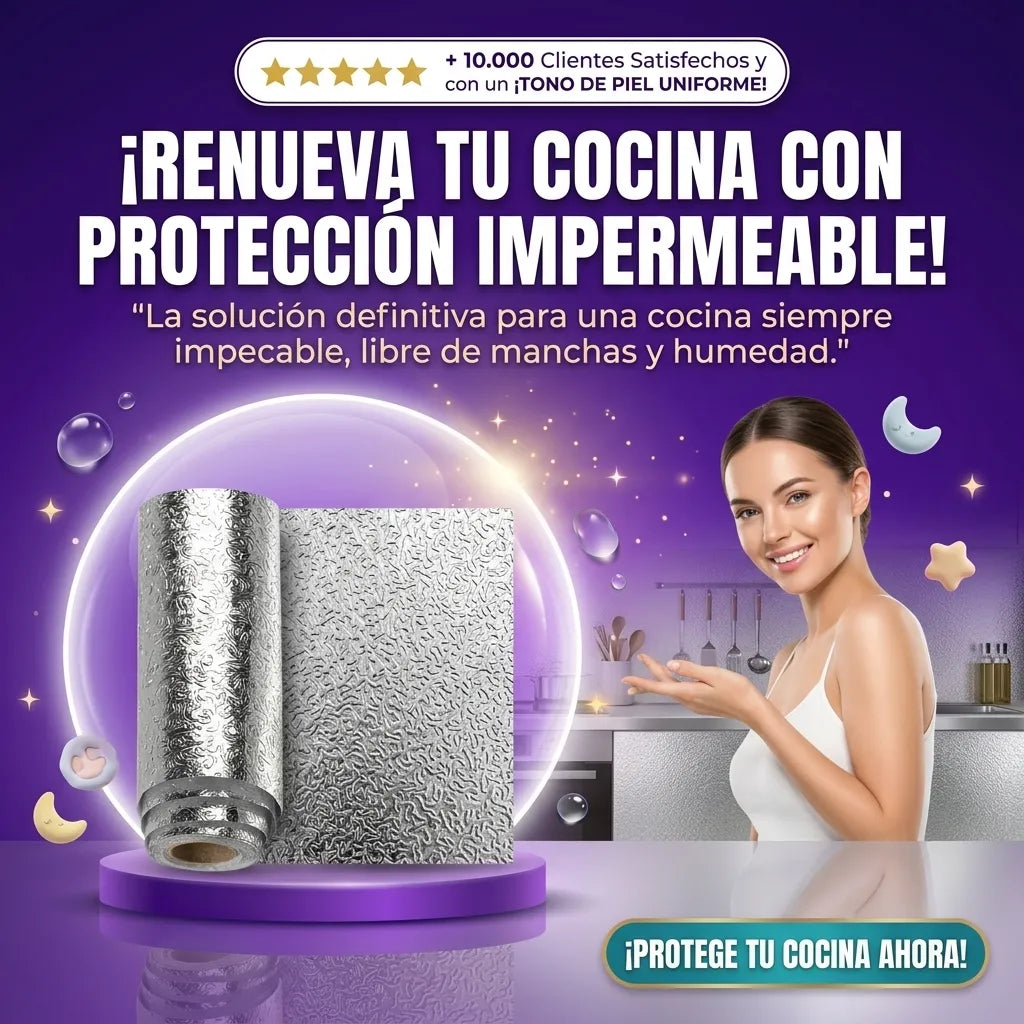 Papel Pintado Plateado a Prueba de Aceite Impermeable Cocina 2x1